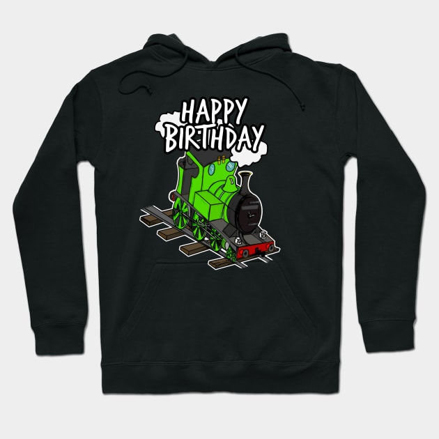 Birthday Train Steam Locomotive Railway Model Railroad (Green) Hoodie by doodlerob